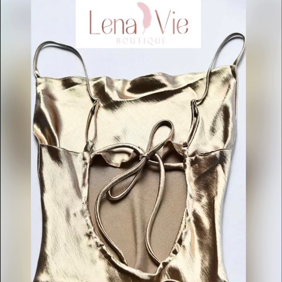 Lena Vie Champagne Addie May Slip Dress Hammered Soft Satin Long Gold Maxi Gown - Picture 11 of 12